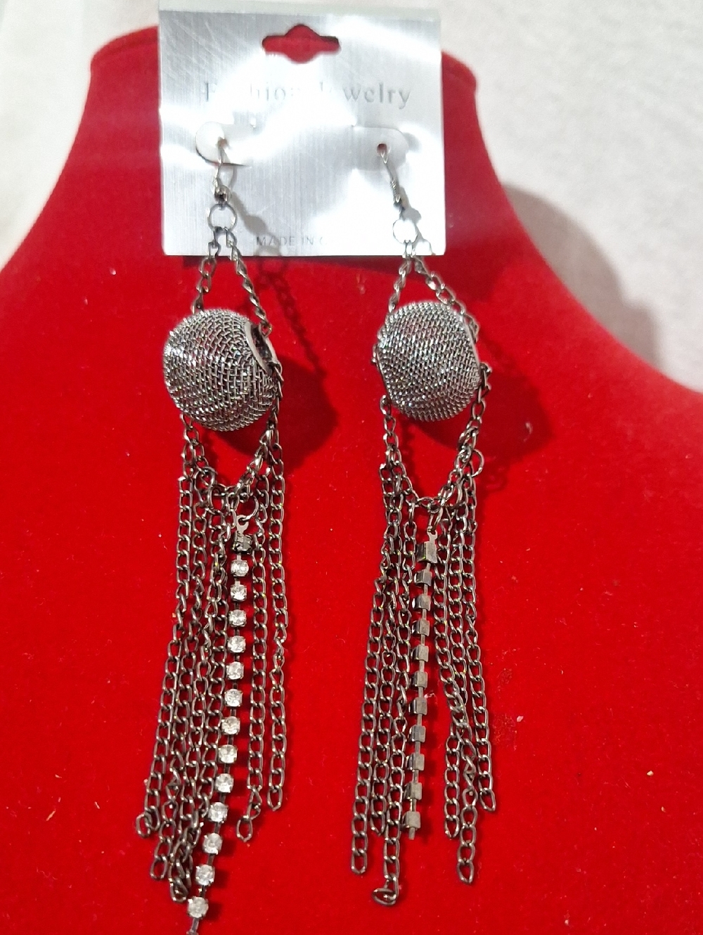 Silver Mesh Disc Tassel Drop Earrings - Women Jewelry